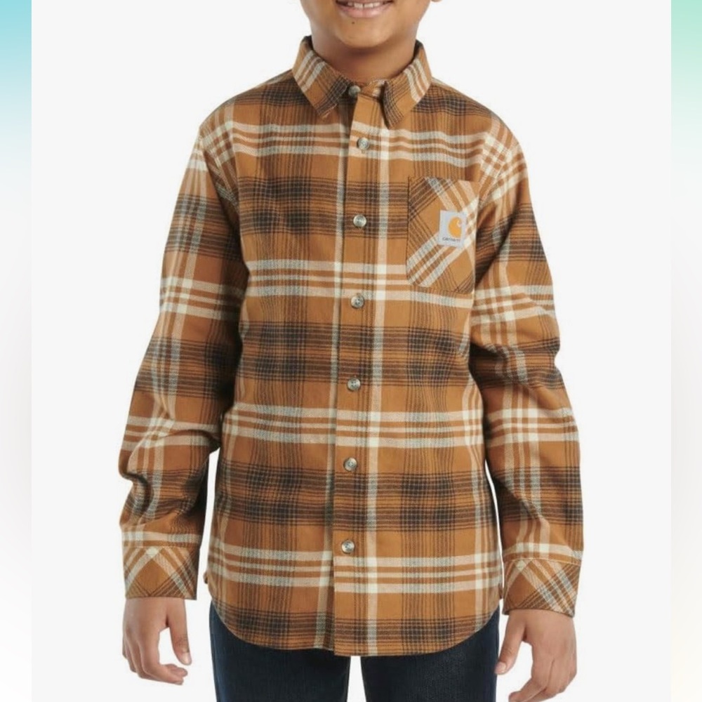 Carhartt Kid's CE8204 Flannel Button Shirt - Boys - Carhartt Brown NEW